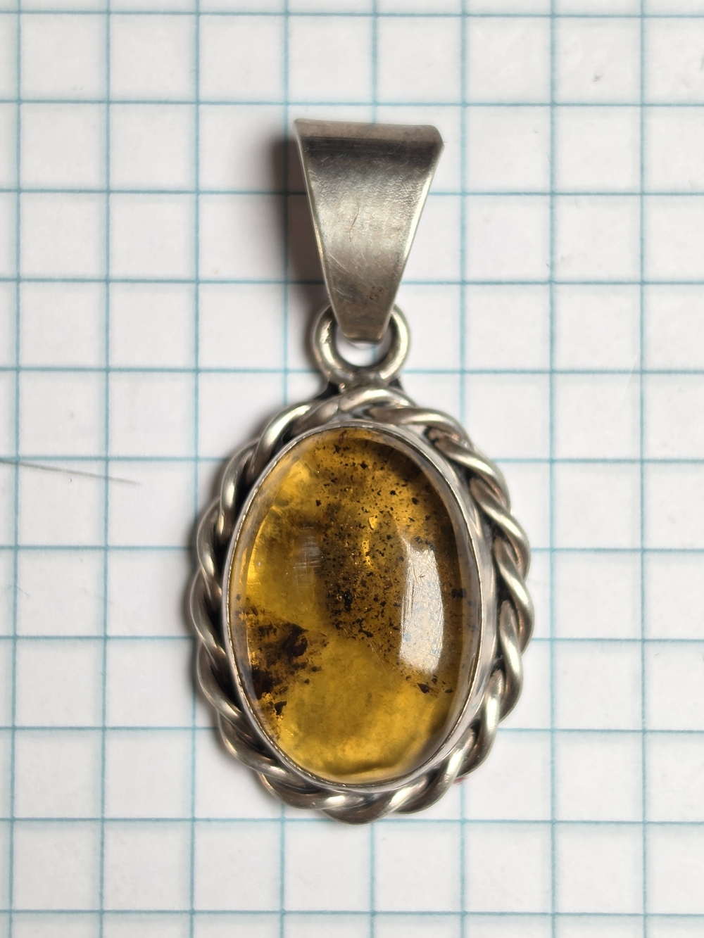 VINTAGE TAXCO MEXICO 925 STERLING SILVER NATURAL AMBER PENDANT 15G